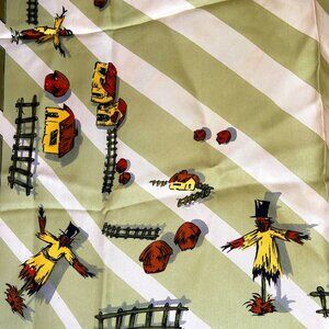 Vintage 50s Italian Silk Scarf, Salterio for Bullock's Wilshire, Farm, Scarecrow